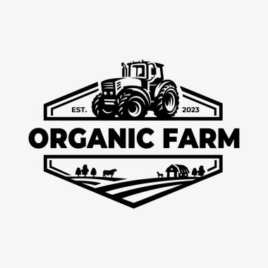 Organik Çiftlik Logosu Amblem Vektörü izole edildi. Klasik VIntage Biçim Logo Tasarımı