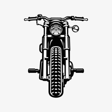 Chopper Motosiklet Ön Görünüm Vektör Sanat Tek Renkli Siluet İzole EPS
