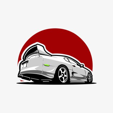 Japon Spor Araba Çizimi Tasarım Vektör Sanatı izole edildi. JDM Tişört, Logo ve Etiket için en iyisi