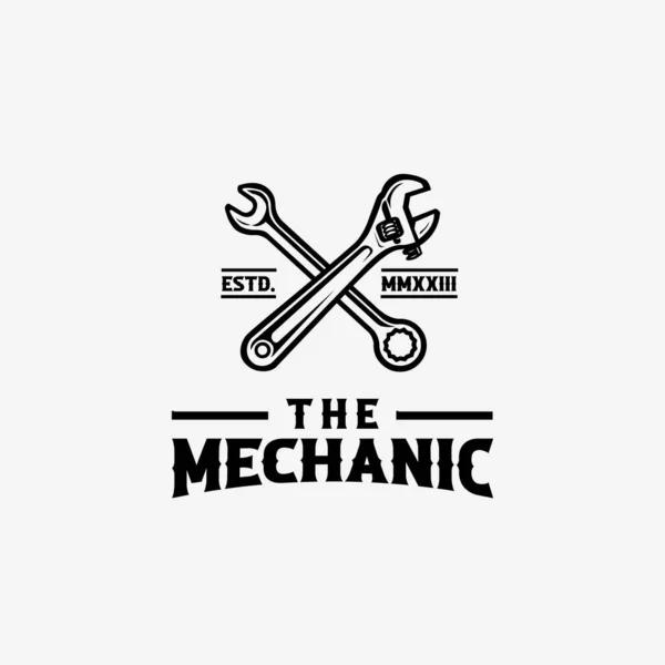 Logotipo Mecânico Vector Art Isolado Crossing Wrench Tool Logo Melhor —  Vetores de Stock