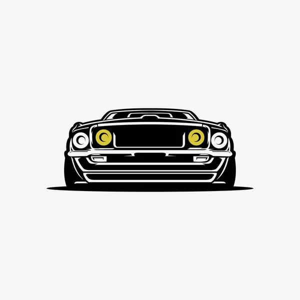 American Muscle Car Front View Silhouette Monochrome Vector Art Silhouette — Stock Vector
