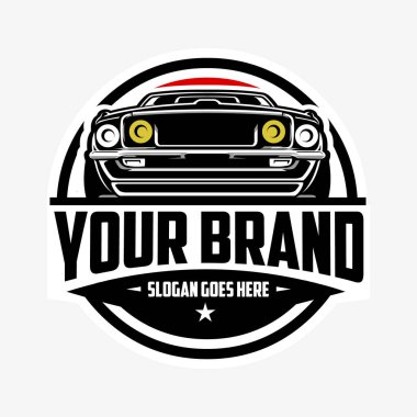 Amerikan Kas Arabası Ön Görünüm Çember Logo Rozet Vektör Sanatı izole edildi. Garaj ve Tamirci Logosu için en iyisi.
