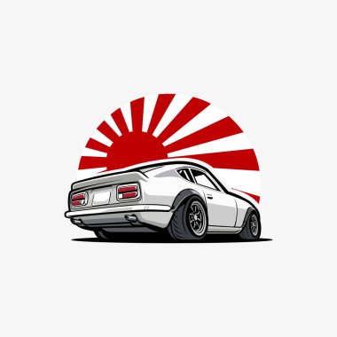 Klasik JDM Drift Car Vector Illustration. Japon spor araba taşıyıcısı. Otomotiv Tişörtü Tasarımı İçin En İyi