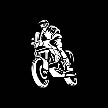 Motokros Patikası Macera Motoru Vektör Sanatı Siyah Arkaplanda İzole Edildi. Otomotiv Tişörtü Tasarımı İçin En İyi