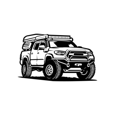 Overland Kabin Kamyonu Offroad Vektör Sanatı Beyaz Arkaplanda İzole Edildi