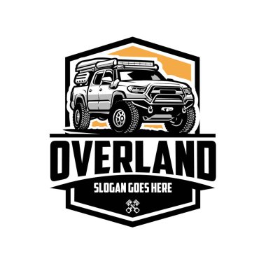Overland Çift Kabin Offroad Kamyonu Amblem Logo Vektör Sanatı İzole Edildi