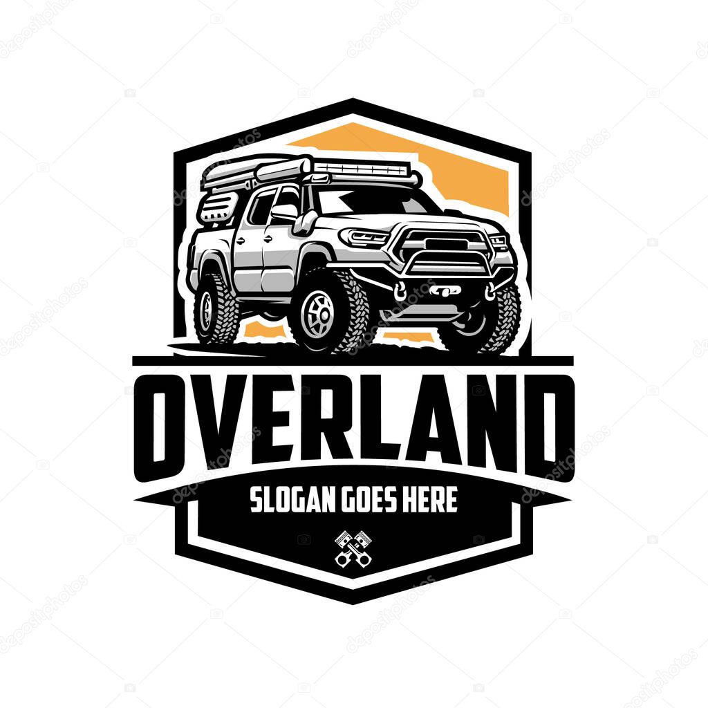 Overland Double Cabin Offroad Truck Emblem Logo Vector Art Isolated