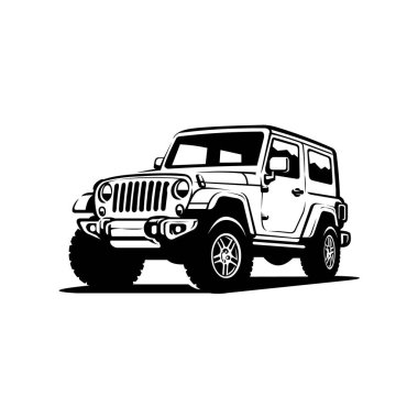Monokrom Offroad 4x4 Araç Siluet Vektör Sanatı İzole Edildi
