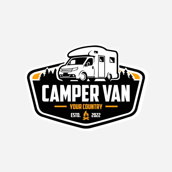 Camper Van 엠블럼 디자인 캐러밴 로고를 만들었습니다 Campervan Motorhome 산업에 — 스톡 벡터