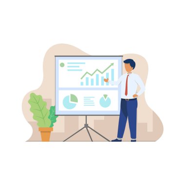 Düz Tasarım İşadamı Sunum Vektörü Sanat İllüstrasyonu Yapıyor