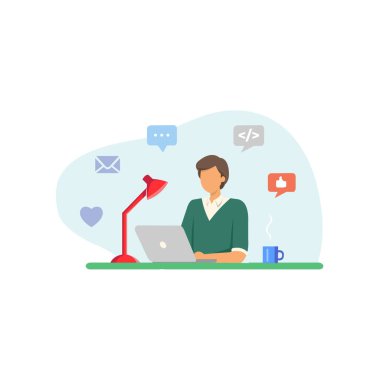 Laptop Vektör Sanatıyla Öğrenci Çalışması İzole Edilmiş Düz Tasarım Çizimi