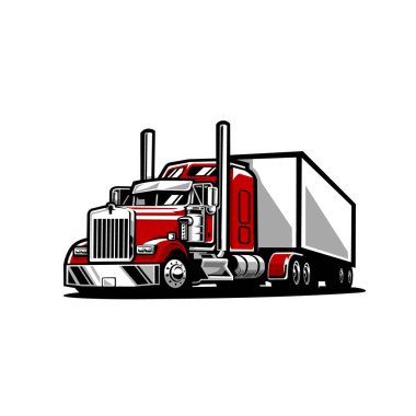Big Rig 18 Wheeler Amerikan Yarı Kamyon Vektör Sanatı Beyaz Arkaplanda İzole Edildi