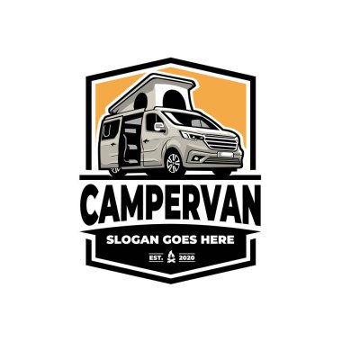 Campervan Logo Vektör Şablonu Ayarlandı. Hazır Logo. Karavan Karavan Endüstrisi için en iyisi