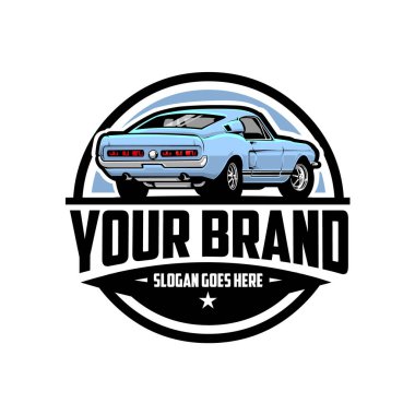 Kaslı araba dikiz aynası amblemi logo vektörünü izole etti. Restorasyon ve otomobil garajı ile ilgili endüstri için en iyisi