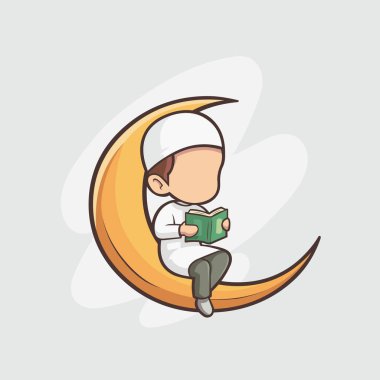 Müslüman çocuk çizgi filmi Kuran vektör sanat çizimini okuyor