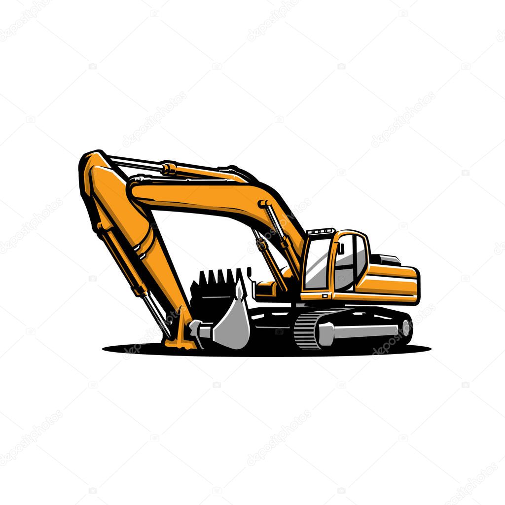 Excavator heavy equipment construction vector art isolated in white background. Best for construction and earth moving related business