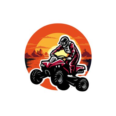 Dörtlü motosiklet off-road macera ATV logo vektör ilüstrasyonu