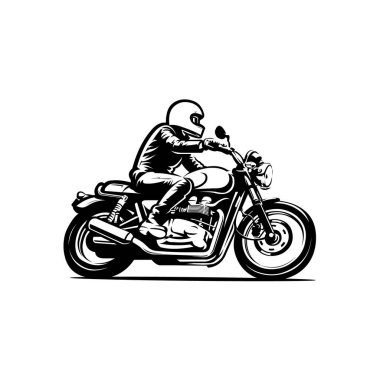 Motosikletli Tek Renkli Logo Şablon Vektör Sanat Çizimi