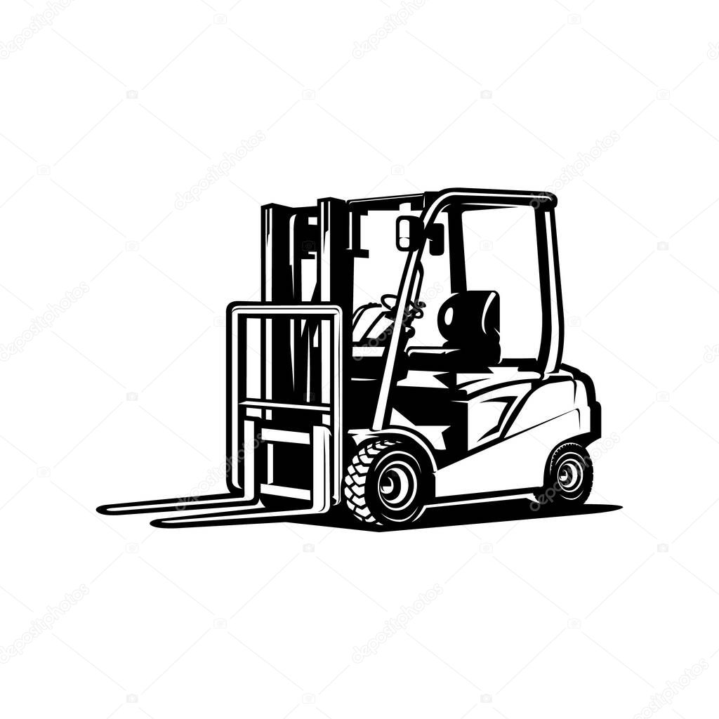 Fork lift monochrome vector logo art illustration isolated. Best for industrial related illustration
