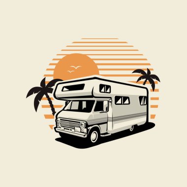 Klasik Campervan Karavan Karavan Vektör Sanatı İzole Edildi