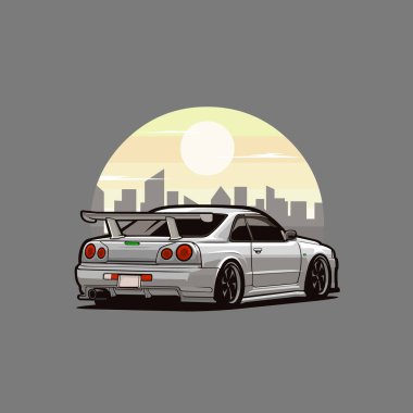 JDM arabasının vektör sanat çizimi, Japon spor arabası. Otomotiv tişörtü tasarımı için en iyisi