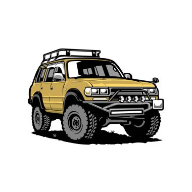 Offroad off-road arazi aracı vektör çizimi beyaz arka planda izole. Açık hava otomotiv endüstrisi için en iyisi