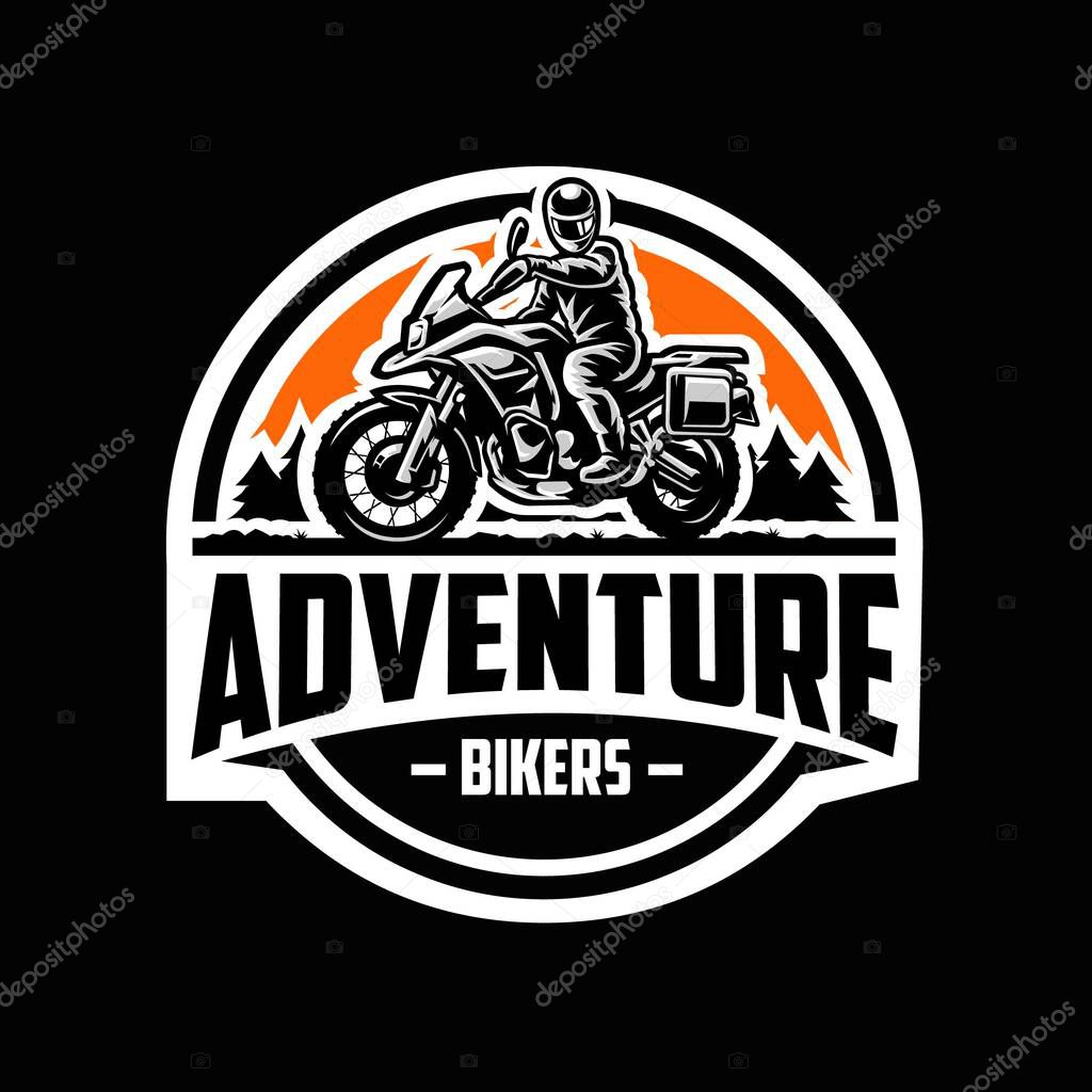 Adventure biker emblem logo vector isolated. Best for offroad moto cross related industry