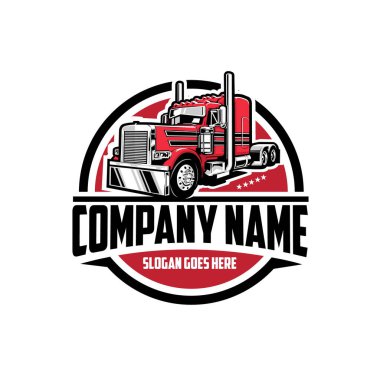 Premium taşımacılık şirketi logo şablonu hazırladı. 18 tekerlekli yarı kamyon logo taşıyıcısı. Taşımacılık ve taşımacılık sektöründe en iyisi