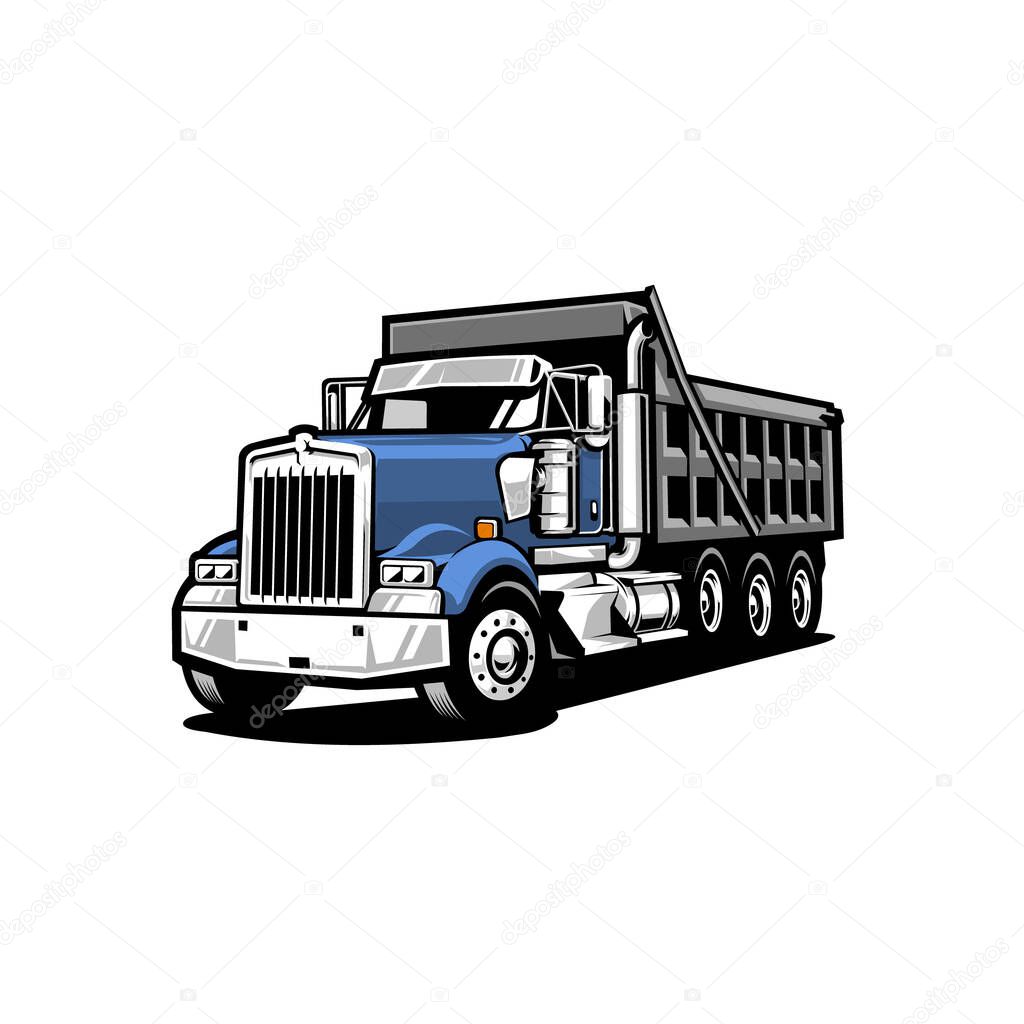 Premium dump truck vector art illustration. Tipper truck vector isolated. Best for trucking related industry