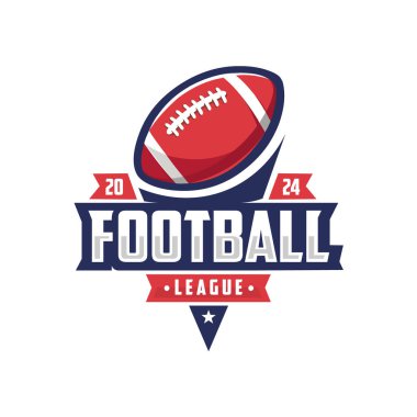 Amerikan futbol logosu vektörü beyaz arka planda izole edilmiş. Spor tişörtü tasarımı ve logosu için en iyisi.