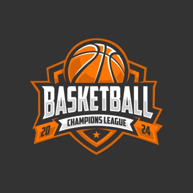 Basketbol şampiyonları ligi 2024 logo amblemi vektörü izole edildi. Basketbol sporu tişörtü tasarımı ve logosu için en iyisi.