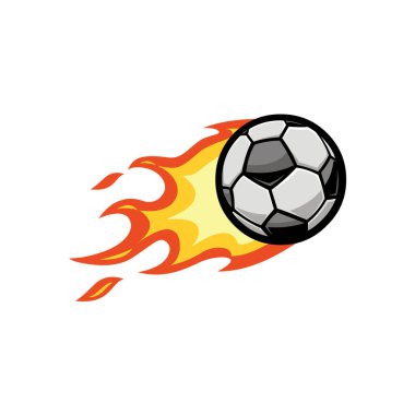 Alev stoku illüstrasyon vektörü izole edilmiş uçan futbol topu. Futbolla ilgili resimler için en iyisi