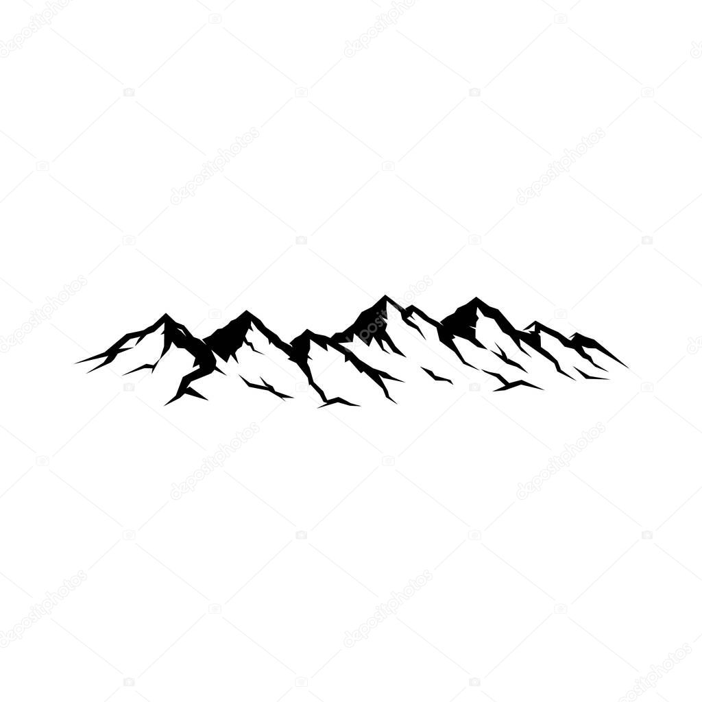Mountains vector silhouette on isolated background. Best for hand drawn landscape mountain illustration