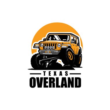 Overland off-road macera aracı vektör sanat çizimi. Açık hava otomotiv tişörtü tasarımı için en iyisi