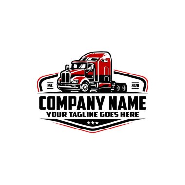 Nakliye şirketi rozet amblemi logo vektör şablonu. Taşımacılık ve taşımacılık sektöründe en iyisi