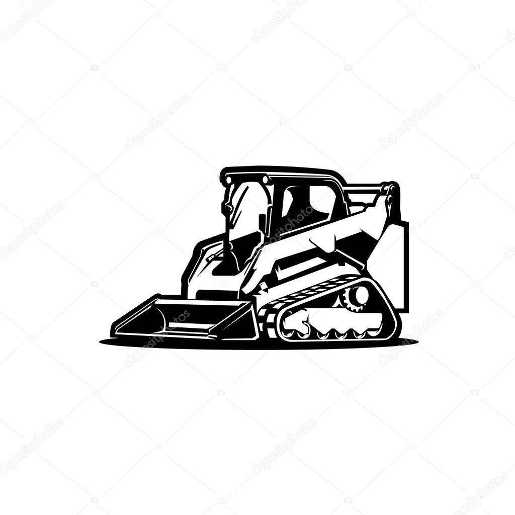 Skid Track Loader Monochrome Vector Art Illustration. Bulldozer Vector Illustration. Best for Agricultural Related Industry