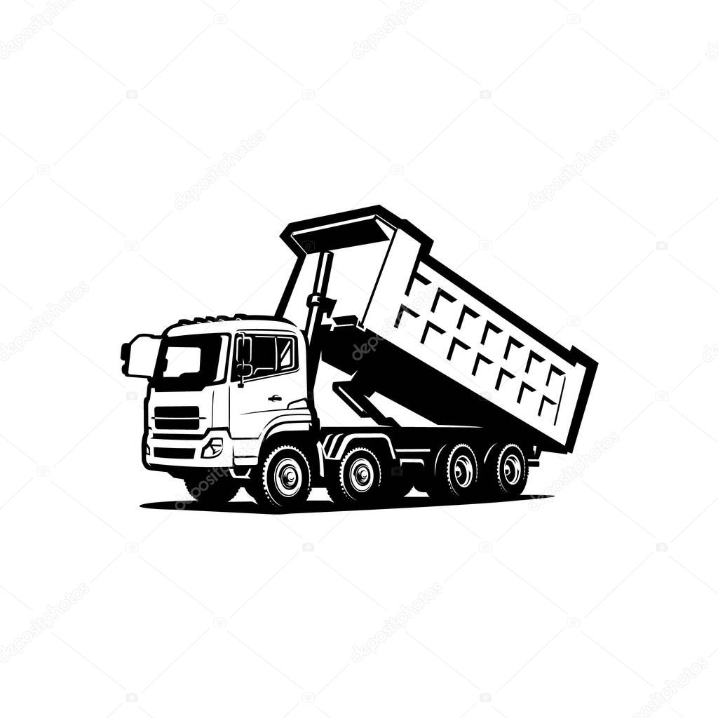 Premium Dump Truck Monochrome Vector. Tipper Truck Silhouette Vector Isolated. Best for Dumpster Trucking and Moving Related Industry