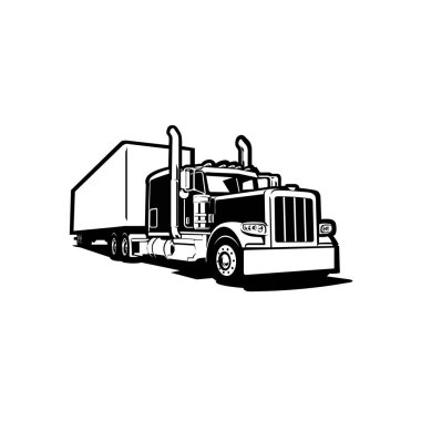 American 18 Wheeler Yarı Kamyonu Tek Renkli Siluet Vektörü İzole Edildi