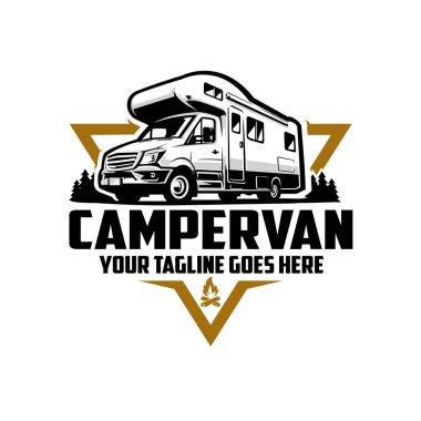 Campervan Karavan Karavan Logo Vektörü izole edildi. Açık Kamp Endüstrisi için en iyisi