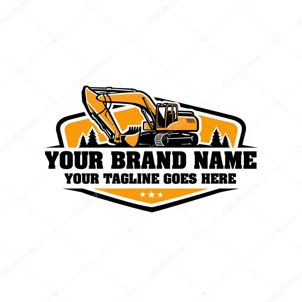 Excavator Logo Design Template. Construction Company Logo Illustration Isolated