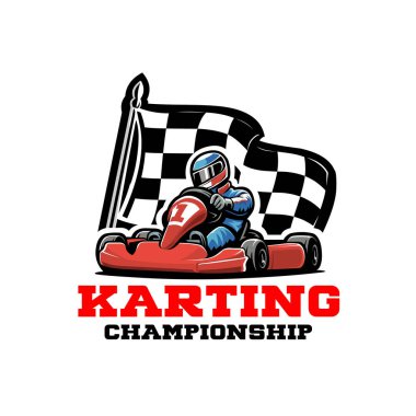 Go kart yarışı logosu izole edildi. Hazır Karting logo tasarım şablonu