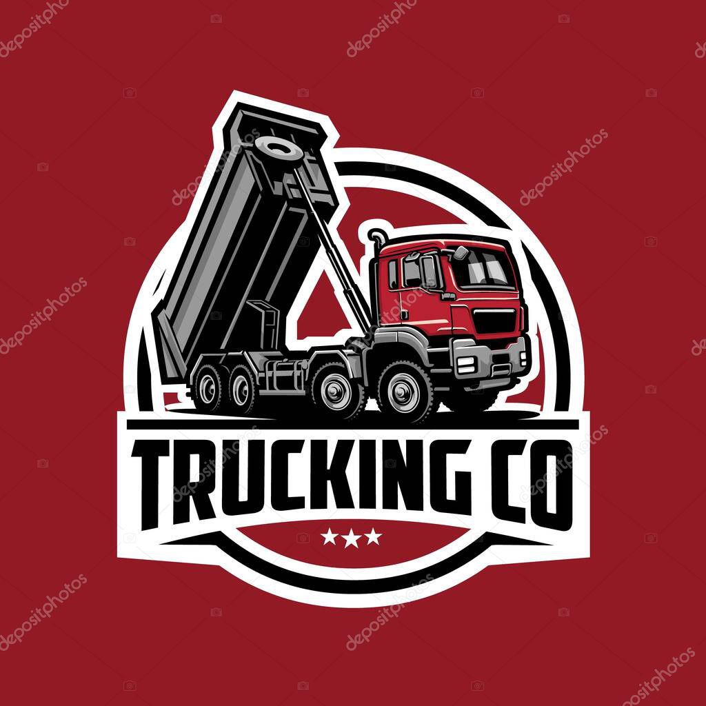 Dump truck company badge circle emblem vector. Ready made logo template set isolated. Best for truck and freight related industry