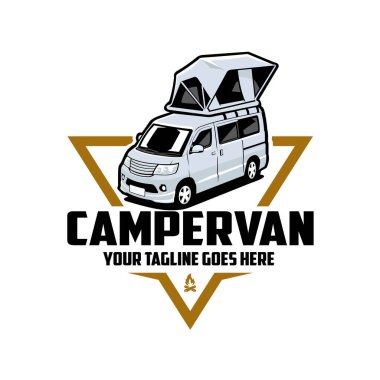 Campervan Karavan Karavan Logo Vektör Şablonu İzole Edildi