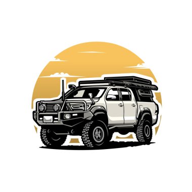 Camper truck overland offroad adventure vector illustration. Best for automotive adventure related illustration clipart