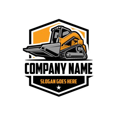 Premium Skid Steer Pist Yükleyici. Buldozer Logosu Amblem Vektörü izole edildi