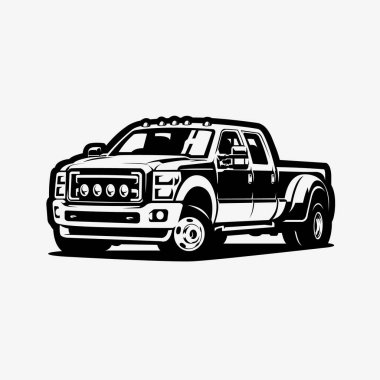 Dually Heavy Duty Truck Vector Art Icon Illustration Monochrome Silueti İzole Edildi