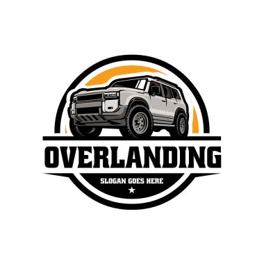 Overland Offroad 4x4 Vehicle Emblem Logo Vector Illustration. Adventure SUV Truck Ready Made Logotype Template clipart