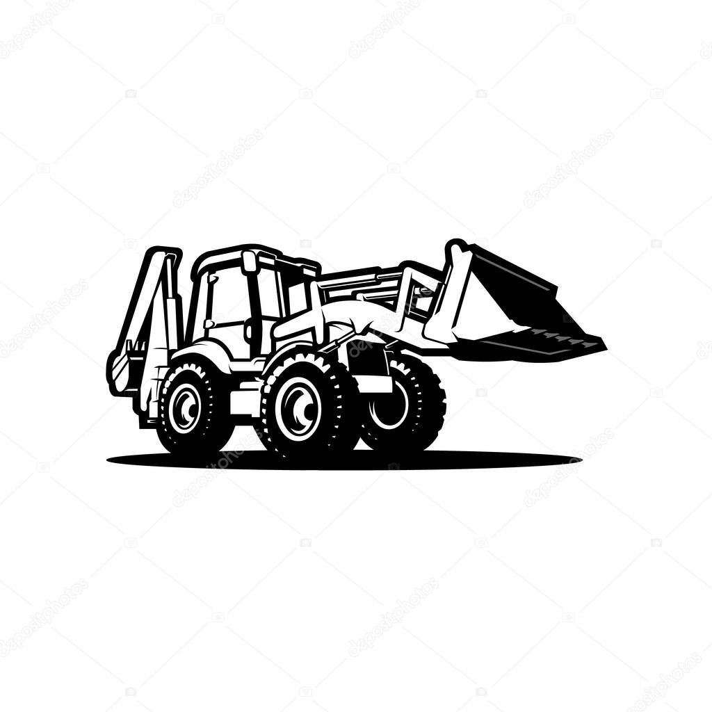 Backhoe Loader Vector Art, Icon, Monochrome, Silhouette, Black and White