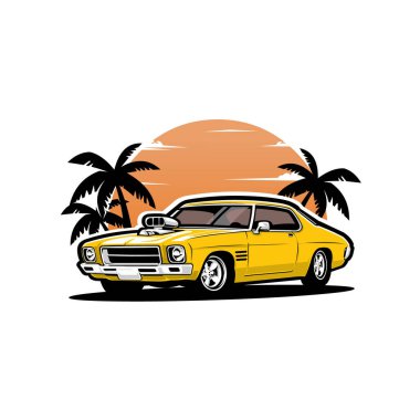 Plaj Vektörü Sanat İllüstrasyonu 'ndaki Avustralya Kas Arabası izole edildi. Otomotiv Tişörtü Tasarımı EPS için en iyisi
