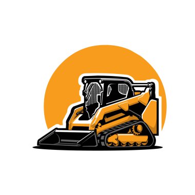 Skid Steer Pist Yükleyici Vektör Sanat İllüstrasyonu izole edildi. Yapım ve Kazı Endüstrileri için en iyisi